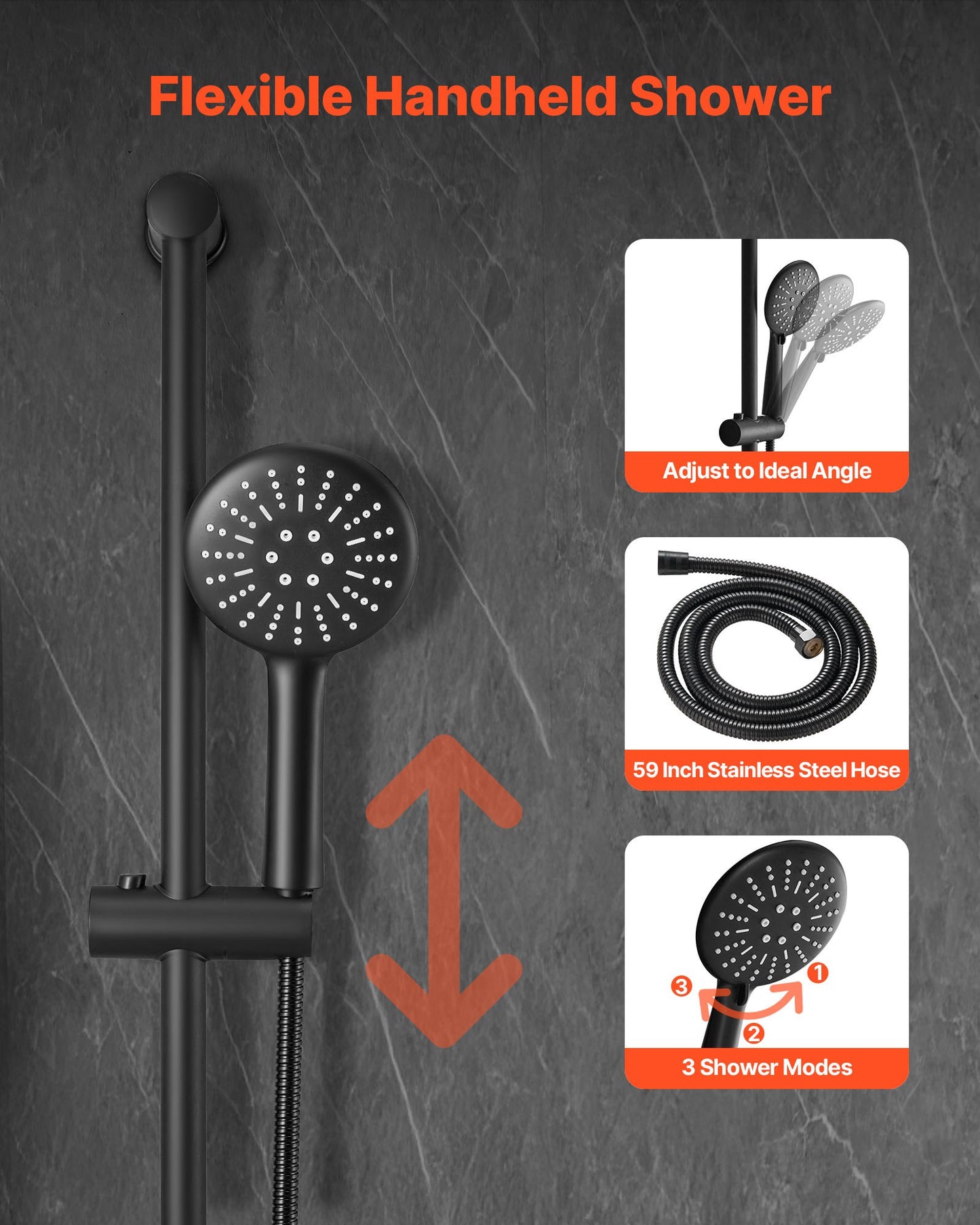 Shower Faucet Set, Rainfall Bathroom Shower System with 9-Inch (23cm) Round Rain Shower Head and Handheld Spray, Wall Mounted Bath Fixtures with Brass Valve and Trim Kit, Matte Black
