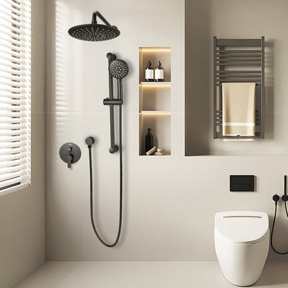 Shower Faucet Set, Rainfall Bathroom Shower System with 9-Inch (23cm) Round Rain Shower Head and Handheld Spray, Wall Mounted Bath Fixtures with Brass Valve and Trim Kit, Matte Black