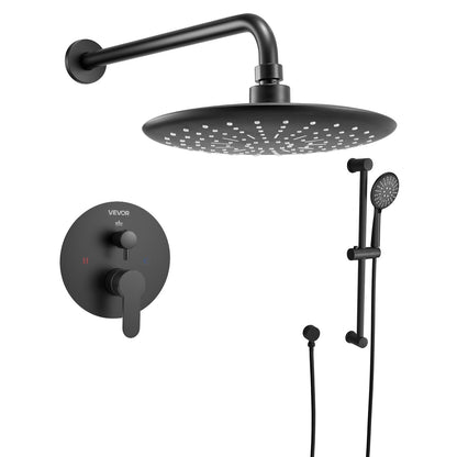 Shower Faucet Set, Rainfall Bathroom Shower System with 9-Inch (23cm) Round Rain Shower Head and Handheld Spray, Wall Mounted Bath Fixtures with Brass Valve and Trim Kit, Matte Black