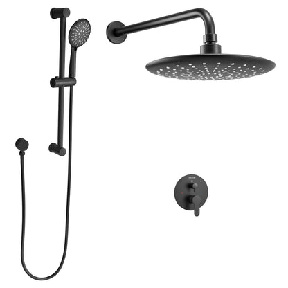 Shower Faucet Set, Rainfall Bathroom Shower System with 9-Inch (23cm) Round Rain Shower Head and Handheld Spray, Wall Mounted Bath Fixtures with Brass Valve and Trim Kit, Matte Black