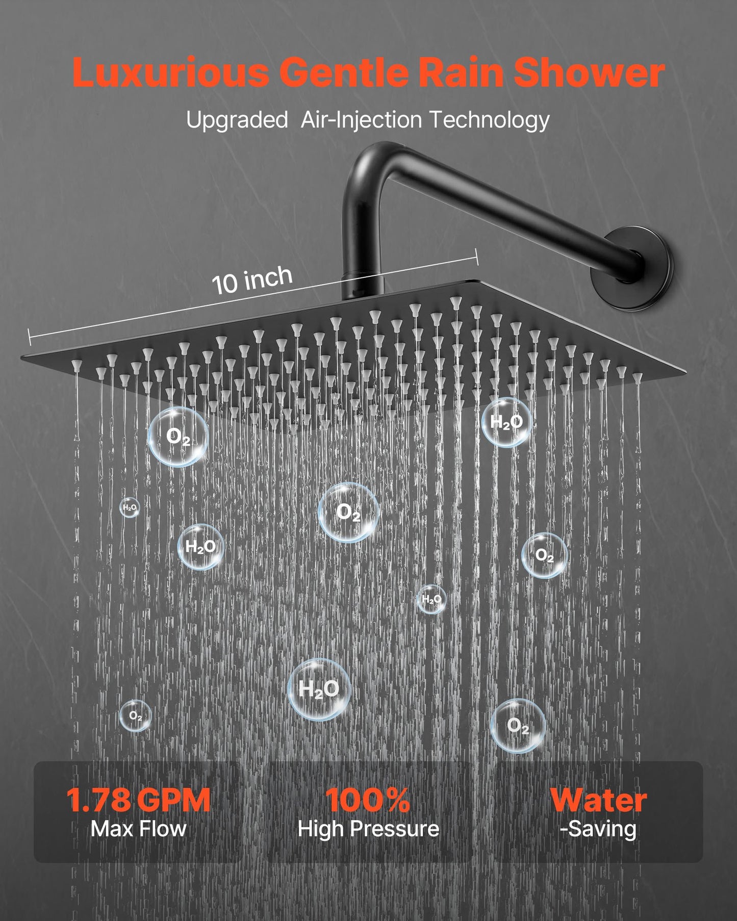 Shower Faucet Set, Rainfall Bathroom Shower System with 10-Inch (25.4cm) Square Rain Shower Head and Handheld Spray, Wall Mounted Bath Fixtures with Brass Valve and Trim Kit, Matte Black