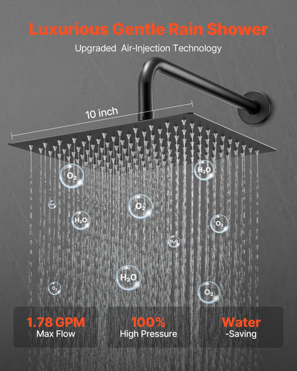 Shower Faucet Set, Rainfall Bathroom Shower System with 10-Inch (25.4cm) Square Rain Shower Head and Handheld Spray, Wall Mounted Bath Fixtures with Brass Valve and Trim Kit, Matte Black