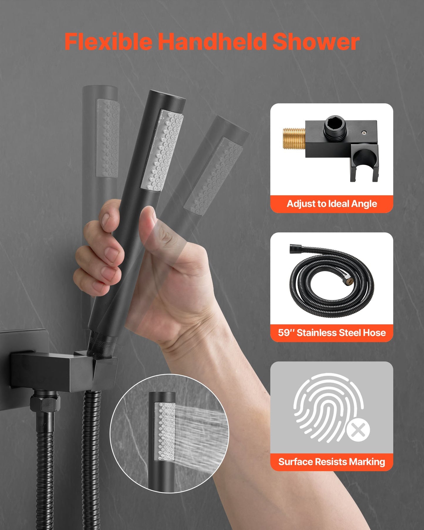 Shower Faucet Set, Rainfall Bathroom Shower System with 10-Inch (25.4cm) Square Rain Shower Head and Handheld Spray, Wall Mounted Bath Fixtures with Brass Valve and Trim Kit, Matte Black