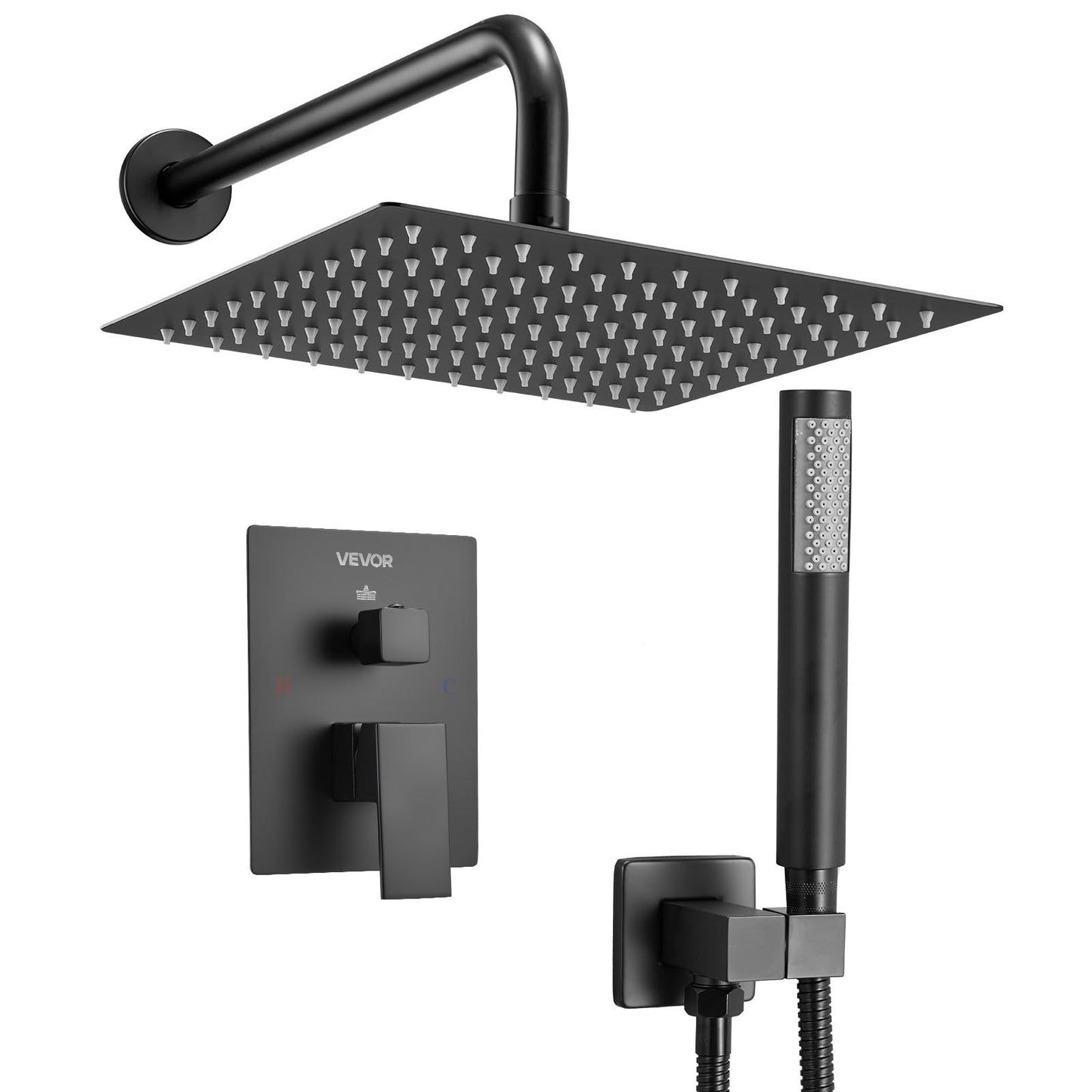 Shower Faucet Set, Rainfall Bathroom Shower System with 10-Inch (25.4cm) Square Rain Shower Head and Handheld Spray, Wall Mounted Bath Fixtures with Brass Valve and Trim Kit, Matte Black