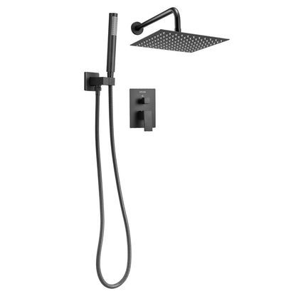 Shower Faucet Set, Rainfall Bathroom Shower System with 10-Inch (25.4cm) Square Rain Shower Head and Handheld Spray, Wall Mounted Bath Fixtures with Brass Valve and Trim Kit, Matte Black