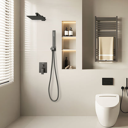 Shower Faucet Set, Rainfall Bathroom Shower System with 8-Inch (20.3cm) Square Rain Shower Head and Handheld Spray, Wall Mounted Bath Fixtures with Brass Valve and Trim Kit, Matte Black