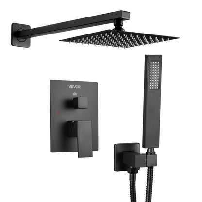 Shower Faucet Set, Rainfall Bathroom Shower System with 8-Inch (20.3cm) Square Rain Shower Head and Handheld Spray, Wall Mounted Bath Fixtures with Brass Valve and Trim Kit, Matte Black