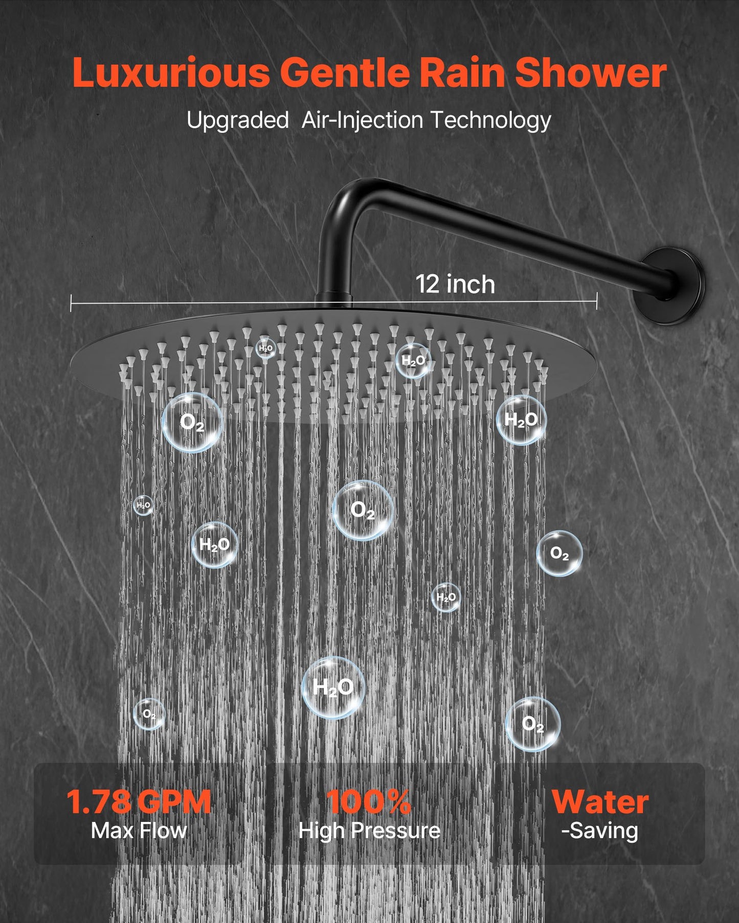 Shower Faucet Set, Rainfall Bathroom Shower System with 12-Inch (30.5cm) Round Rain Shower Head and Handheld Spray, Wall Mounted Bath Fixtures with Brass Valve and Trim Kit, Matte Black