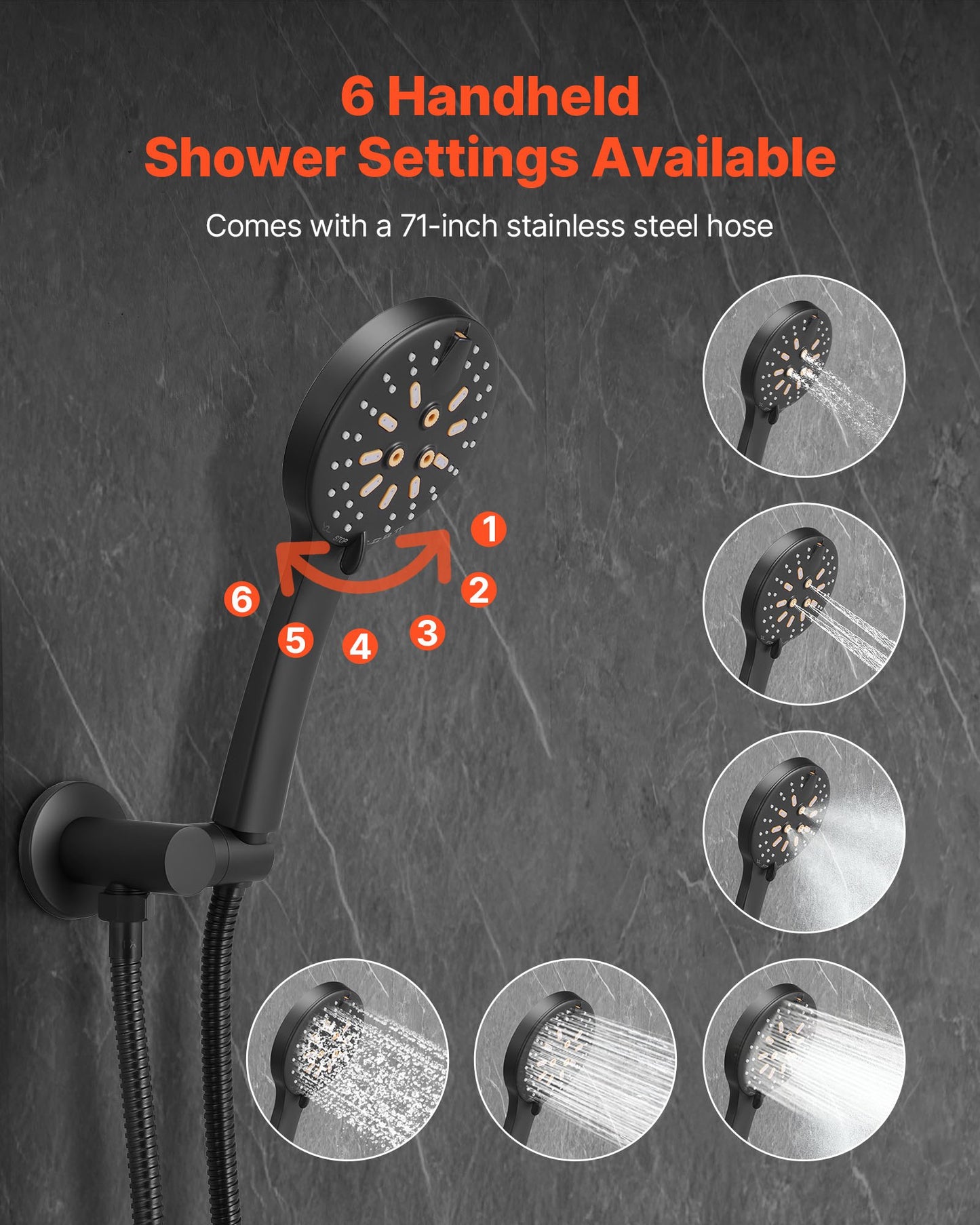 Shower Faucet Set, Rainfall Bathroom Shower System with 12-Inch (30.5cm) Round Rain Shower Head and Handheld Spray, Wall Mounted Bath Fixtures with Brass Valve and Trim Kit, Matte Black