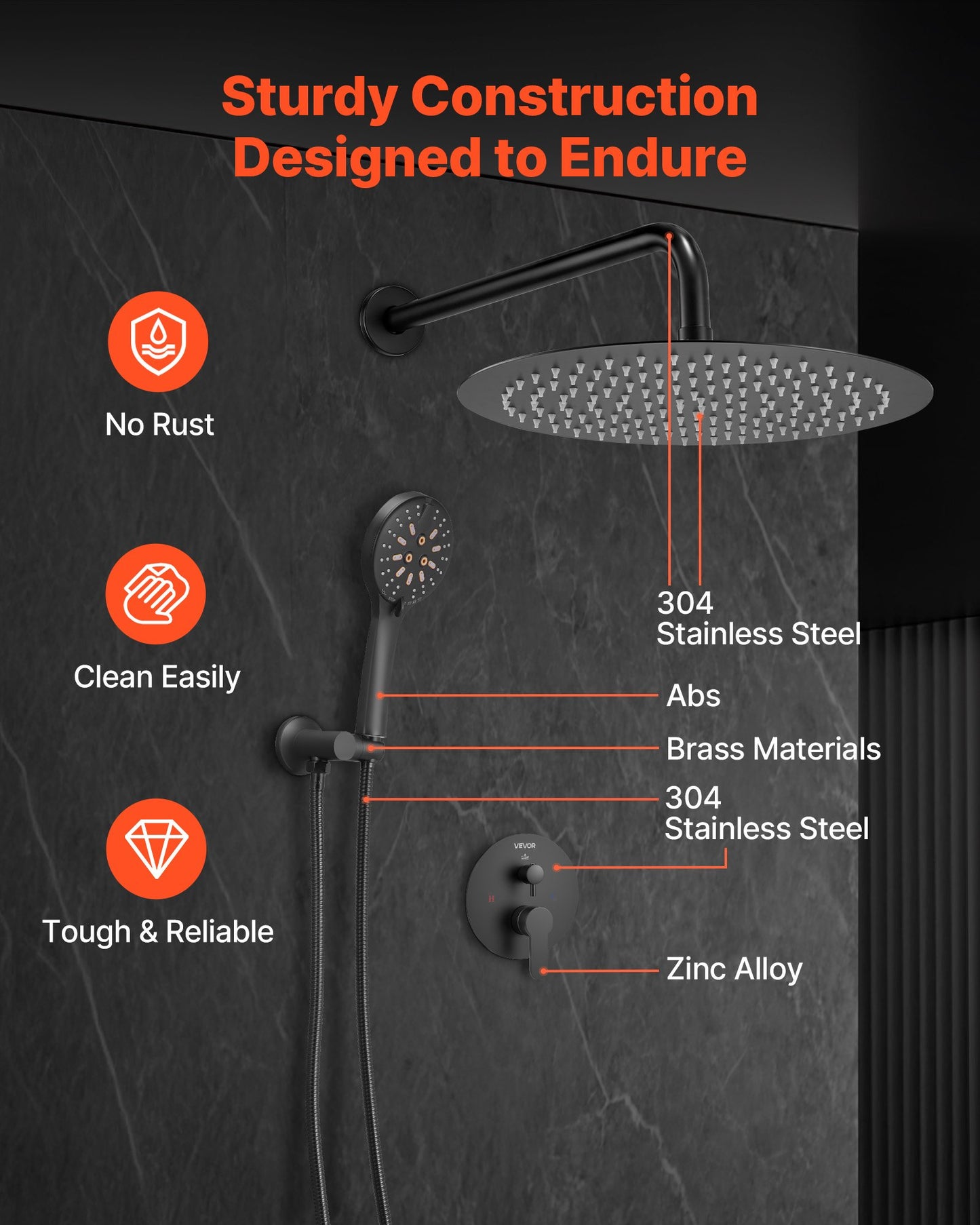 Shower Faucet Set, Rainfall Bathroom Shower System with 12-Inch (30.5cm) Round Rain Shower Head and Handheld Spray, Wall Mounted Bath Fixtures with Brass Valve and Trim Kit, Matte Black