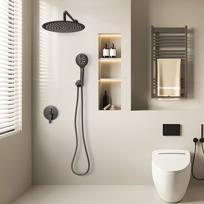 Shower Faucet Set, Rainfall Bathroom Shower System with 12-Inch (30.5cm) Round Rain Shower Head and Handheld Spray, Wall Mounted Bath Fixtures with Brass Valve and Trim Kit, Matte Black