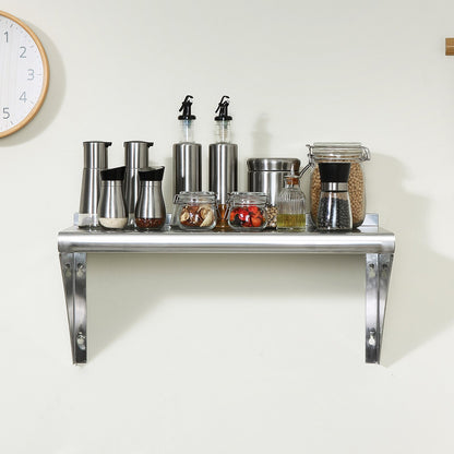 30.5 x 91.4 cm Stainless Steel Shelf, Wall Mounted Floating Shelving with Brackets, 113.4 kg Load Capacity Commercial Shelves, Heavy Duty Storage Rack for Restaurant, Kitchen, Bar, Home, and Hotel