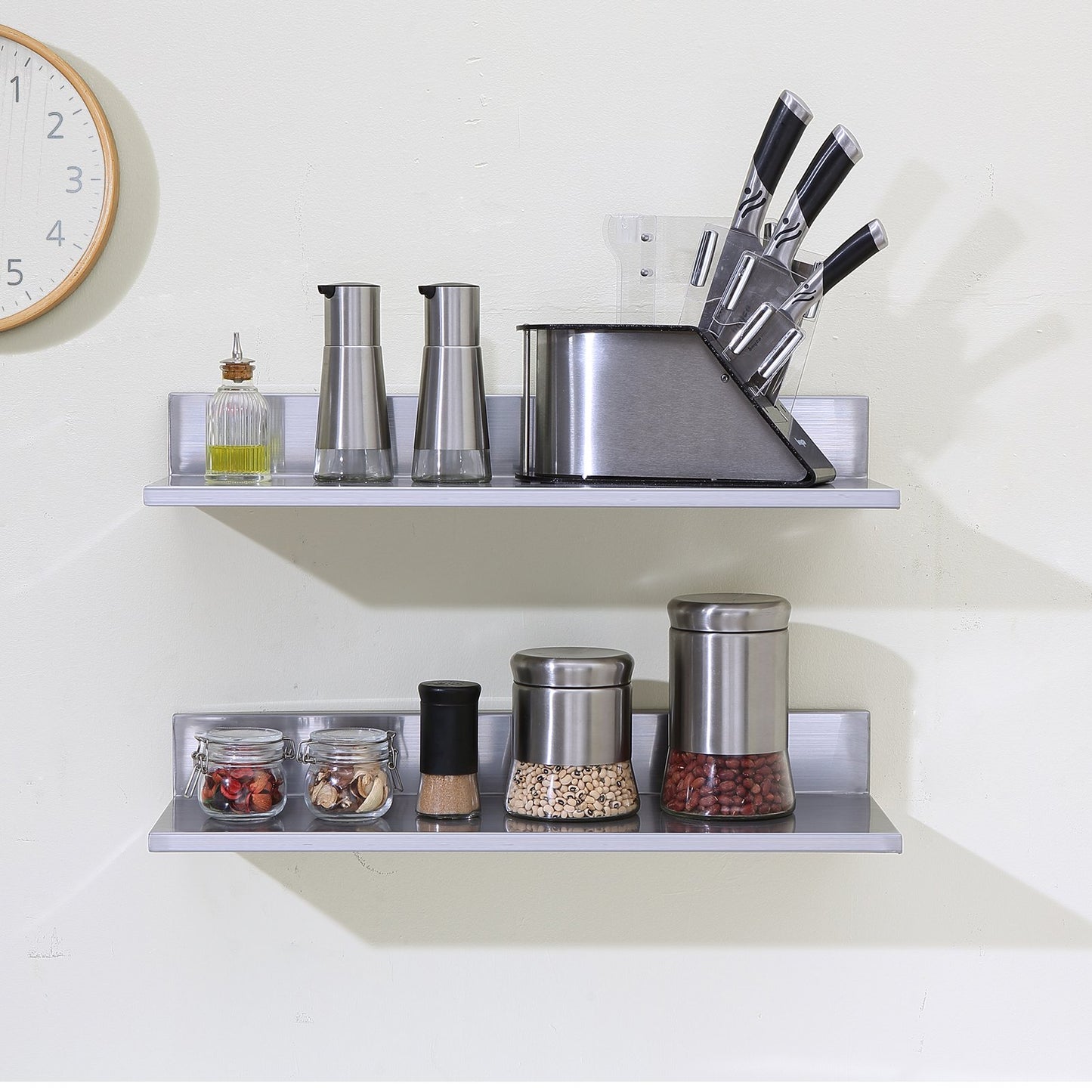 21,8 x 61 cm großes Edelstahlregal zur Wandmontage mit Spritzschutz, Tragkraft 20 kg, robustes Lagerregal für Restaurants, Küchen, Bars, Haushalte und Hotels