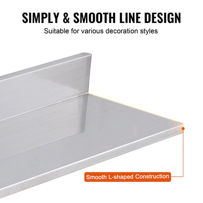 Edelstahlregal, 21,8 x 76,2 cm, Wandmontage, schwebendes Regal mit Spritzschutz, Tragkraft 20 kg, robustes Lagerregal für Restaurants, Küchen, Bars, Haushalte und Hotels