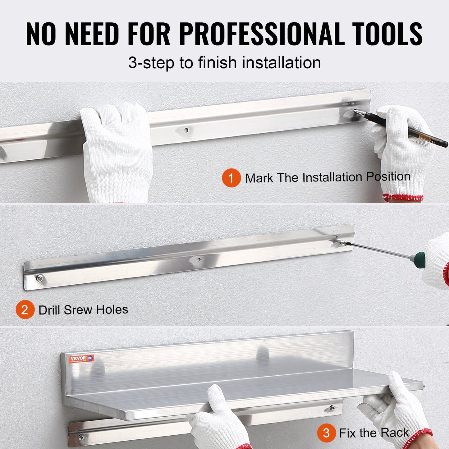 Edelstahlregal, 21,8 x 76,2 cm, Wandmontage, schwebendes Regal mit Spritzschutz, Tragkraft 20 kg, robustes Lagerregal für Restaurants, Küchen, Bars, Haushalte und Hotels