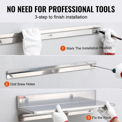 Edelstahlregal, 21,8 x 76,2 cm, Wandmontage, schwebendes Regal mit Spritzschutz, Tragkraft 20 kg, robustes Lagerregal für Restaurants, Küchen, Bars, Haushalte und Hotels