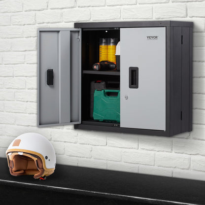 Foldable Wall Cabinet, Metal Garage Locker Mounted 660 mm Small Tool Chest 108.8 kg Loading Capacity Adjustable Shelf Magnetic Door File for Warehouse Office Home Black