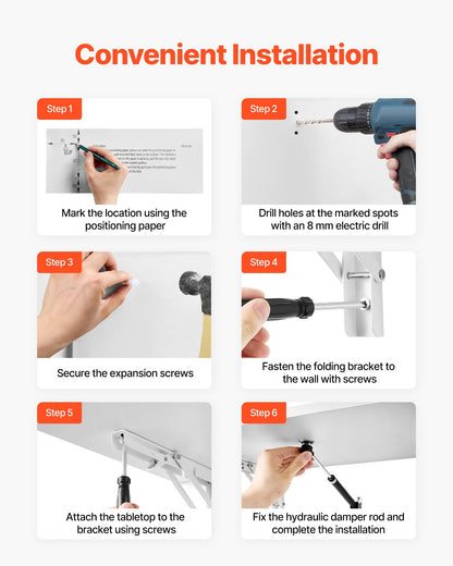Wandmontierter, schwebender Klapptisch für Laptops, Homeoffice, 60 x 40 cm