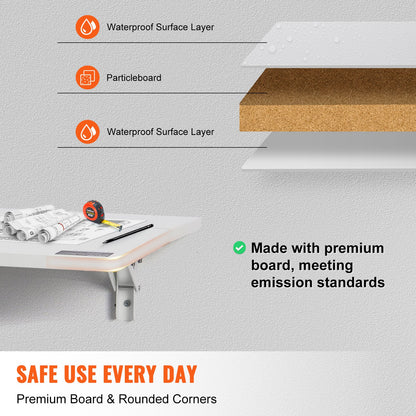 Wandklapptisch, 80 x 50 cm, schwebender Schreibtisch mit Eisenhalterung, klappbarer Schreibtisch für kleine Räume, Homeoffice, Esszimmer, Waschküche, Küche, Bar, Weiß