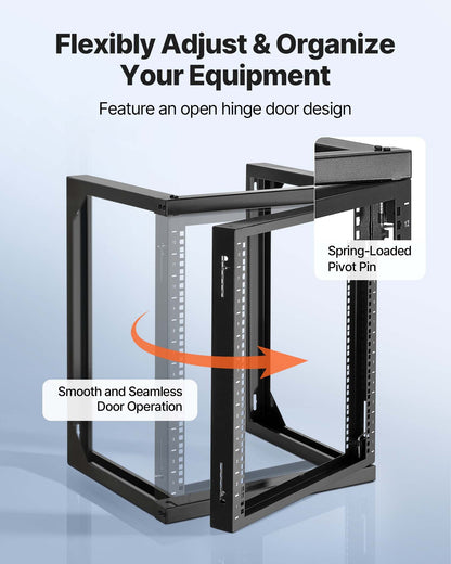 12 HE Wand-Serverschrank, max. Traglast 68,04 kg, offener Netzwerkschrank mit 180°-Schwenktür, Kohlenstoffstahl, ideal für IT-Netzwerkgeräte und AV-Server, Schwarz