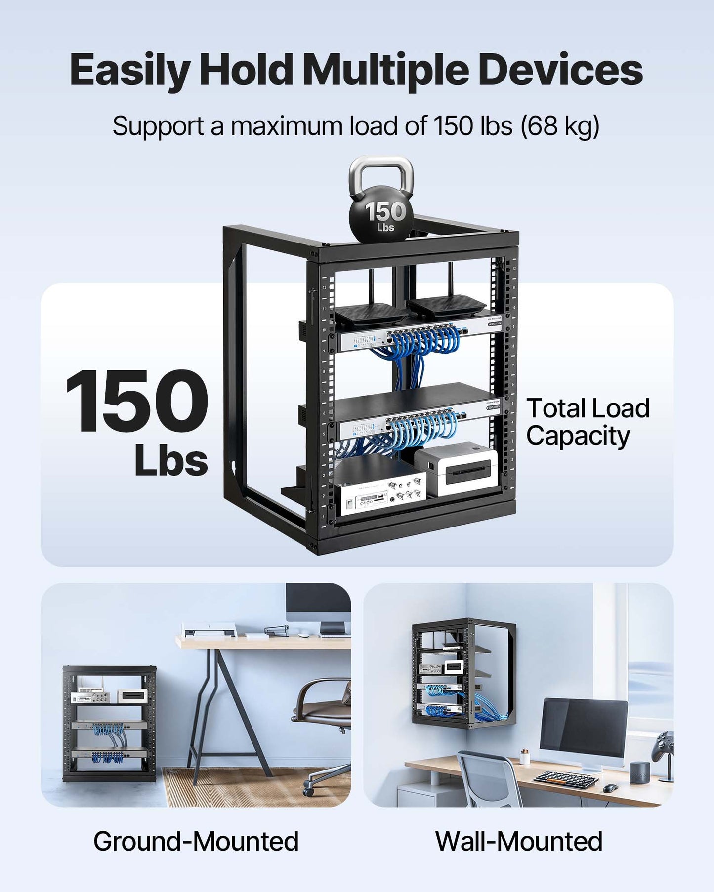 12 HE Wand-Serverschrank, max. Traglast 68,04 kg, offener Netzwerkschrank mit 180°-Schwenktür, Kohlenstoffstahl, ideal für IT-Netzwerkgeräte und AV-Server, Schwarz
