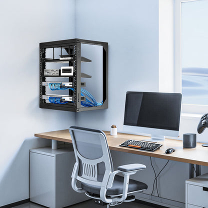 12 HE Wand-Serverschrank, max. Traglast 68,04 kg, offener Netzwerkschrank mit 180°-Schwenktür, Kohlenstoffstahl, ideal für IT-Netzwerkgeräte und AV-Server, Schwarz