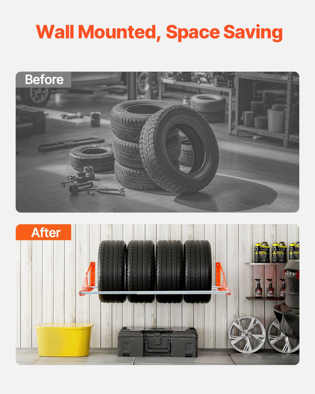 Wall Mounted Tire Rack, 31" - 56" Adjustable Tire Rack, Q235 Heavy-Duty Steel Tire Storage Rack for R14-R20 inch Standard Tires, Max 400lbs Load Capacity, Ideal for Garage Workshop Repair Shop