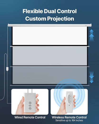 Motorized Projector Screen, 3048 mm 4:3 1080 HD Electric Projector Screen, Wall Mounted Projection Dispaly Projector with Remote Control, Automatic Movie Screen for Family Home Office Theater