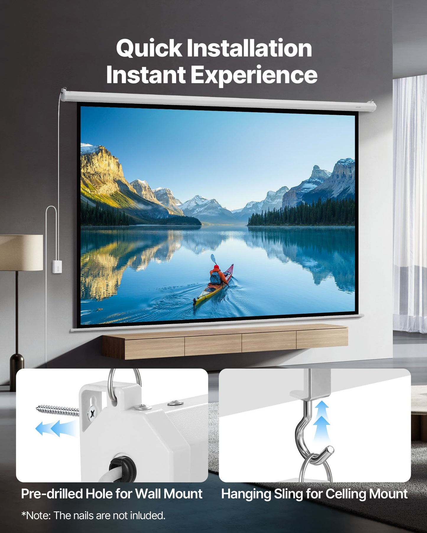 Motorized Projector Screen, 3048 mm 4:3 1080 HD Electric Projector Screen, Wall Mounted Projection Dispaly Projector with Remote Control, Automatic Movie Screen for Family Home Office Theater