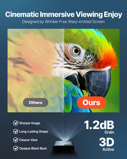 Projector Screen, 3048 mm 16:9 4K 1080 HD Projection Screen, Wall Mounted Projection Dispaly Projector with 8 Hooks and Double-Sided Tapes, Portable Moive Canvas for Family Home Office Theater