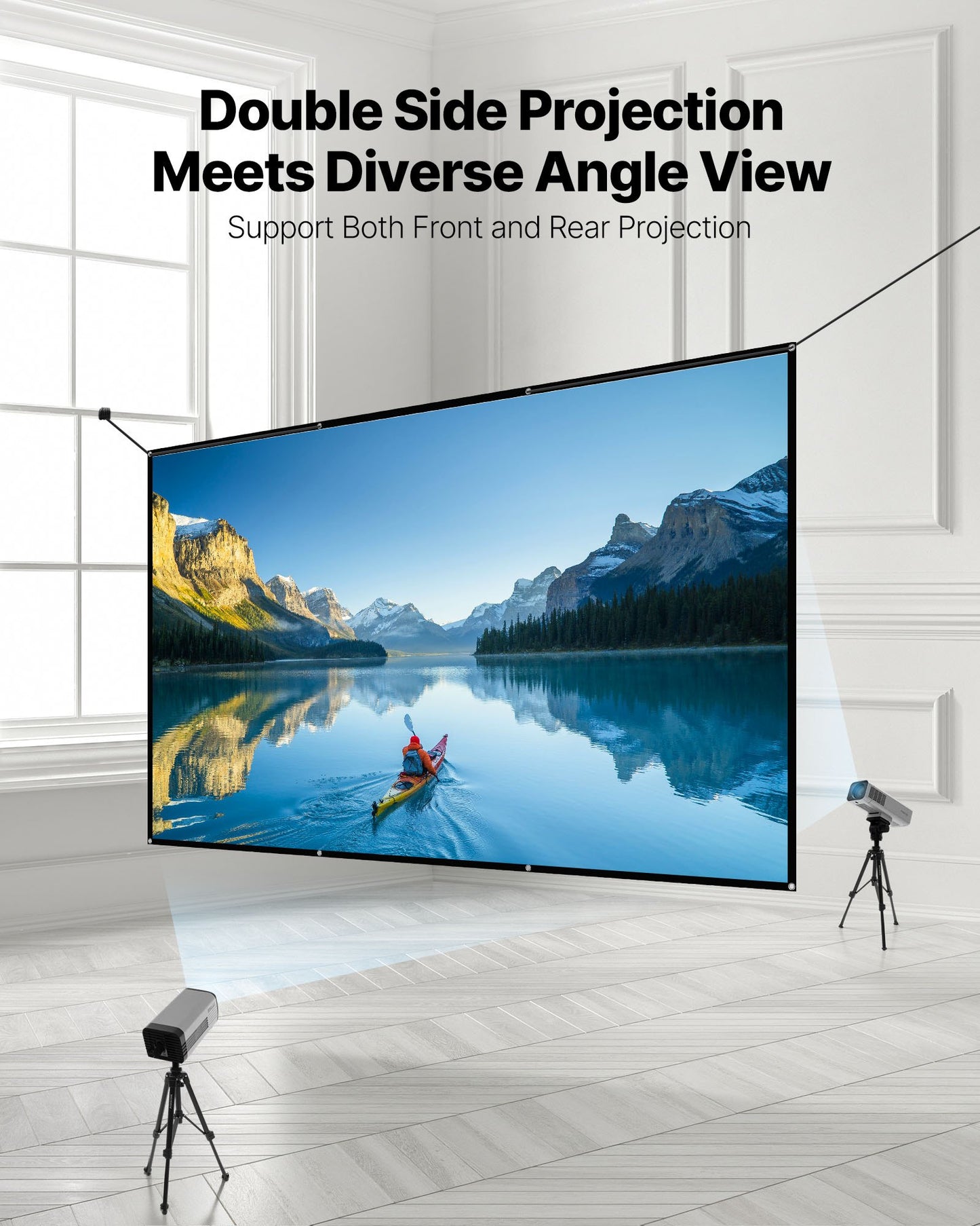 Projector Screen, 3048 mm 16:9 4K 1080 HD Projection Screen, Wall Mounted Projection Dispaly Projector with 8 Hooks and Double-Sided Tapes, Portable Moive Canvas for Family Home Office Theater