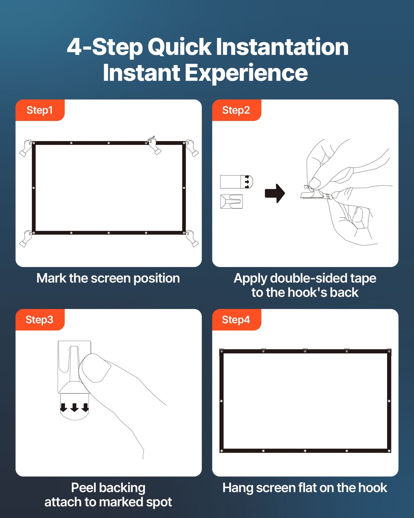 Projector Screen, 3810 mm 16:9 4K 1080 HD Projection Screen, Wall Mounted Projection Dispaly Projector with 12 Hooks and Double-Sided Tapes, Portable Moive Canvas for Family Home Office Theater