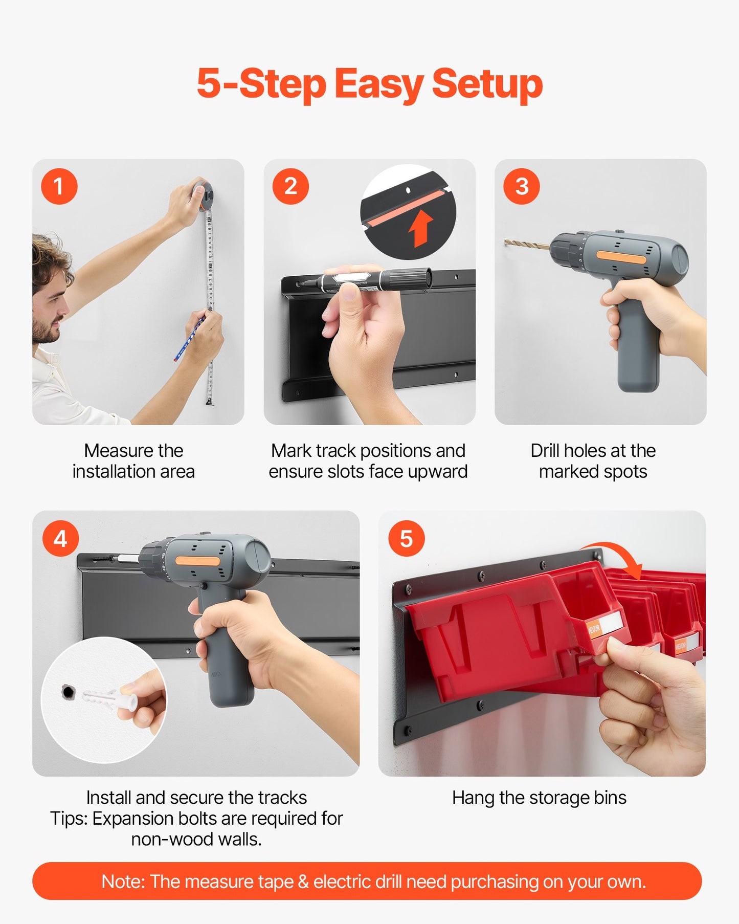 Wandmontierte Aufbewahrungsboxen, 12 Kunststoffboxen &amp; 3 Metallschienen, stapelbare Hängeboxen aus Kunststoff für Schrauben, Muttern, Bolzen, Nägel, Werkzeugaufbewahrung für Werkstatt, Bastelraum, Garage, Rot