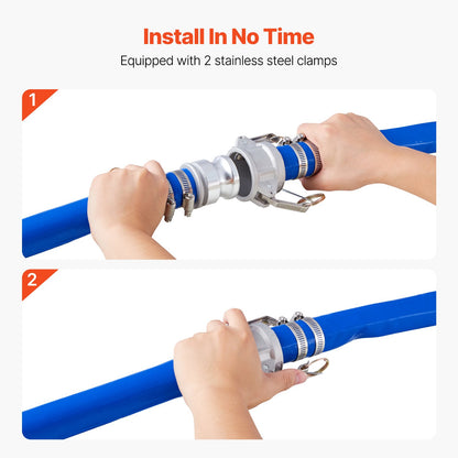 Backwash Hose, 38 mm(1.5 in) x 30.5 m(100 ft), Blue High Quality PVC Hose, with Clamps, Camlock, Aluminum Fittings, Fit Various Pumps, for Sewage Treatment, Water Transportation and More Agricultural Purposes