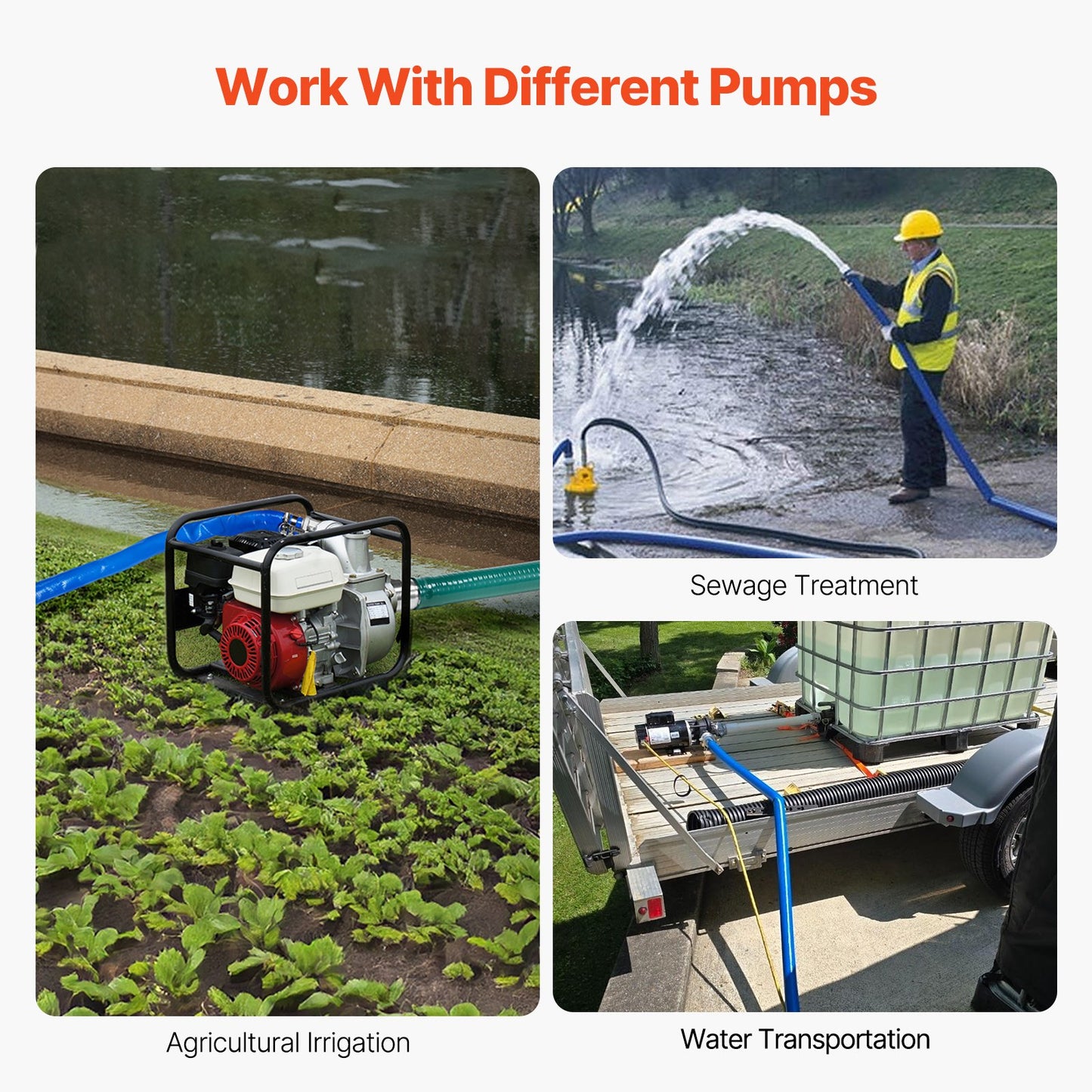 Backwash Hose, 38 mm(1.5 in) x 30.5 m(100 ft), Blue High Quality PVC Hose, with Clamps, Camlock, Aluminum Fittings, Fit Various Pumps, for Sewage Treatment, Water Transportation and More Agricultural Purposes