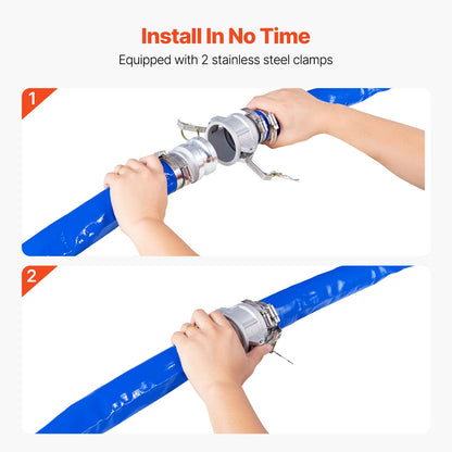 Rückspülschlauch, 51 mm (2 Zoll) x 30,5 m (100 Fuß), blauer, hochwertiger PVC-Schlauch, mit Klemmen, Camlock-Verschlüssen, Aluminium-Fittings, passend für verschiedene Pumpen, für Abwasserbehandlung, Wassertransport und weitere landwirtschaftliche Zwecke