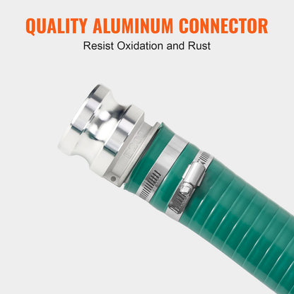 Saugschlauch, 51 mm (2 Zoll) x 6,1 m (20 Fuß), grüner, hochwertiger Schlauch, mit Camlock-Kupplungen und Aluminium-Fittings, passend für verschiedene Pumpen, für Abwasserbehandlung, Wassertransport und weitere landwirtschaftliche Zwecke