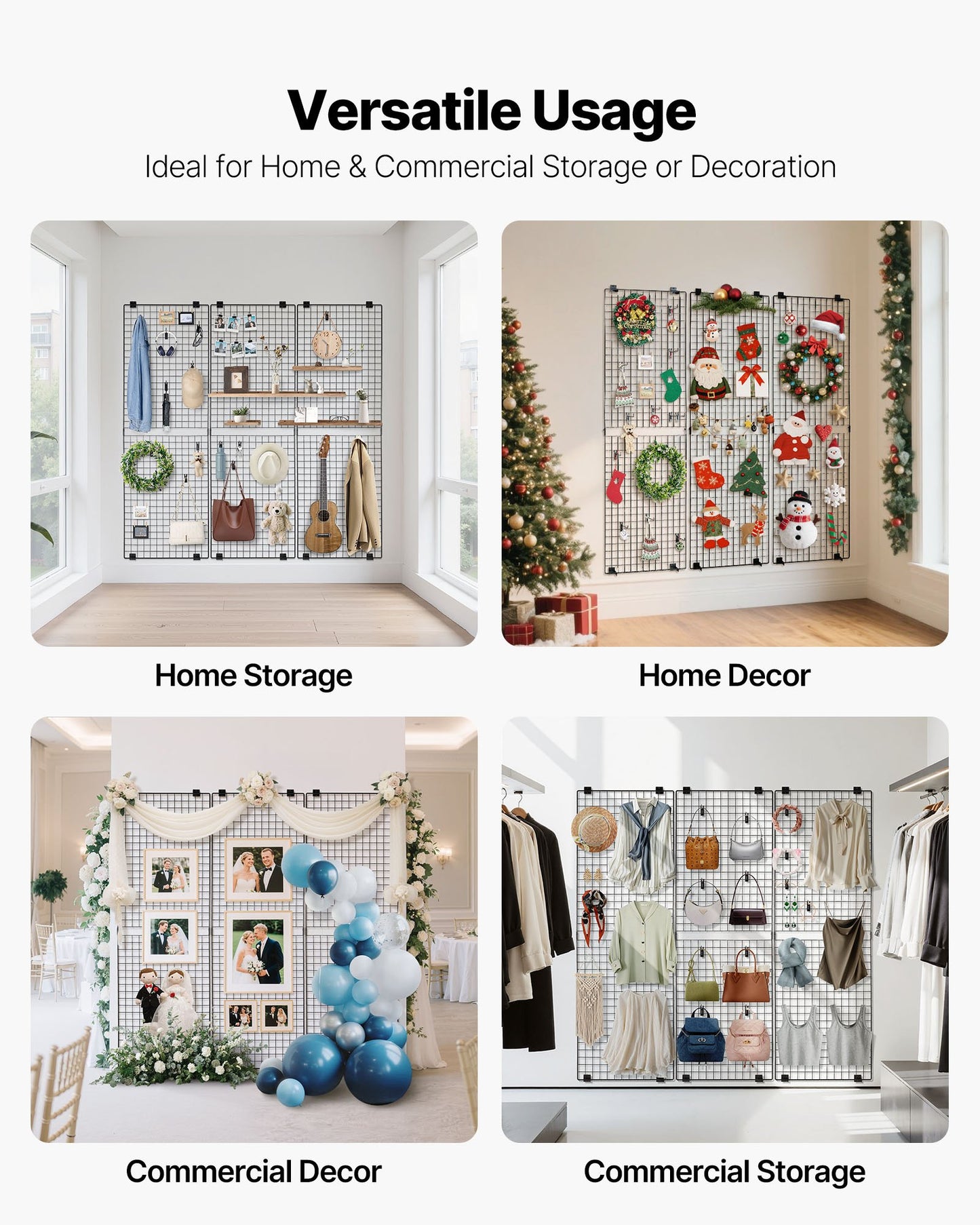 3 Packs Grid Wall Panels, 610 x 1828 mm Wire Grid Panels Display Rack, Wall-Mounted Art Display Shelf, Black Carbon Steel Wall Hanging Gridwall for Craft Show, Decoration, Storage, Notice Board