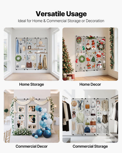 3 Packs Grid Wall Panels, 610 x 1828 mm Wire Grid Panels Display Rack, Wall-Mounted Art Display Shelf, Black Carbon Steel Wall Hanging Gridwall for Craft Show, Decoration, Storage, Notice Board