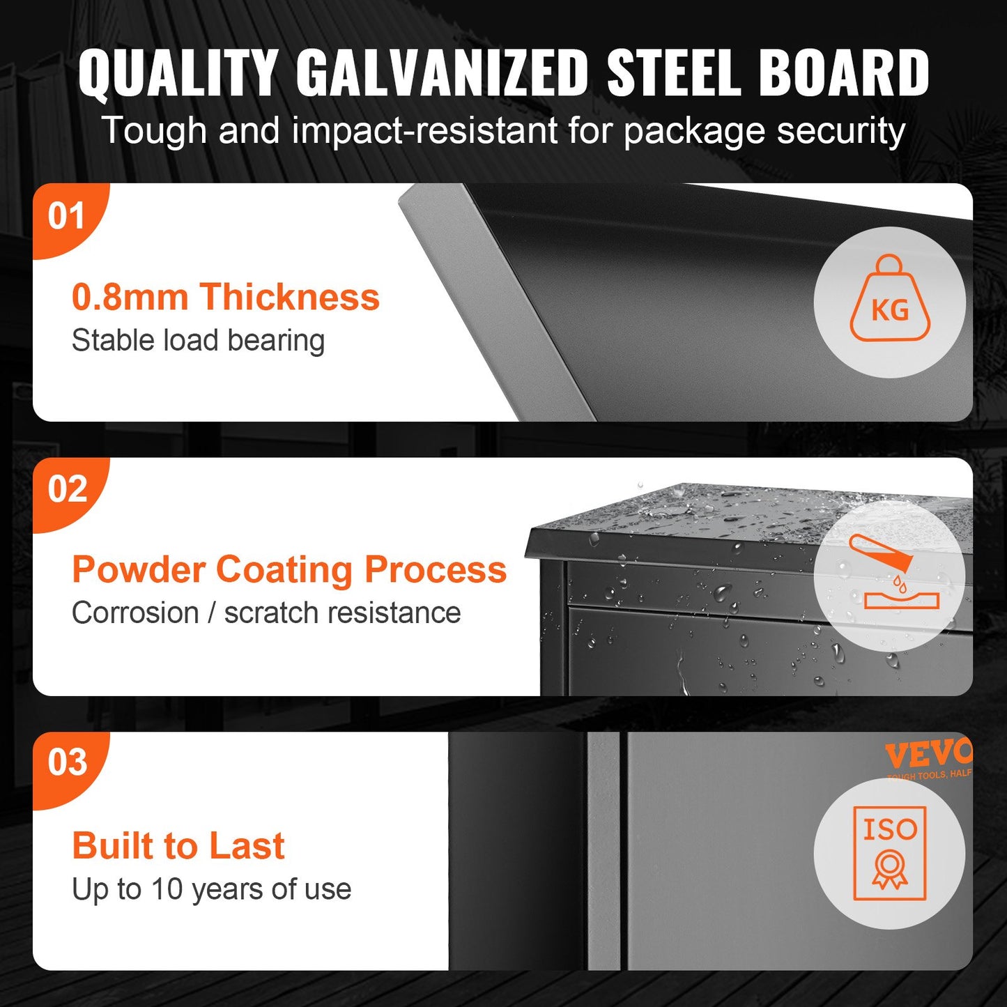 Paketbriefkasten für den Außenbereich, 39,1 x 26,9 x 52,1 cm, verzinkter Stahl, Wandmontage, mit Zahlenschloss, Diebstahlsicherung, IPX3 wasserdicht, abschließbar, großer Briefkasten für Veranda und Bordsteinkante