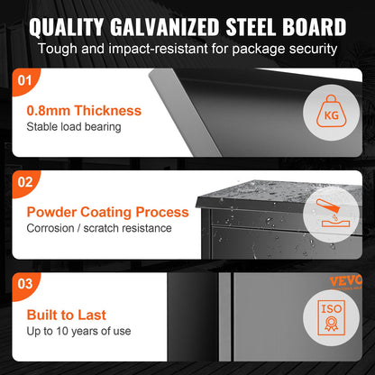 Paketbriefkasten für den Außenbereich, 39,1 x 26,9 x 52,1 cm, verzinkter Stahl, Wandmontage, mit Zahlenschloss, Diebstahlsicherung, IPX3 wasserdicht, abschließbar, großer Briefkasten für Veranda und Bordsteinkante