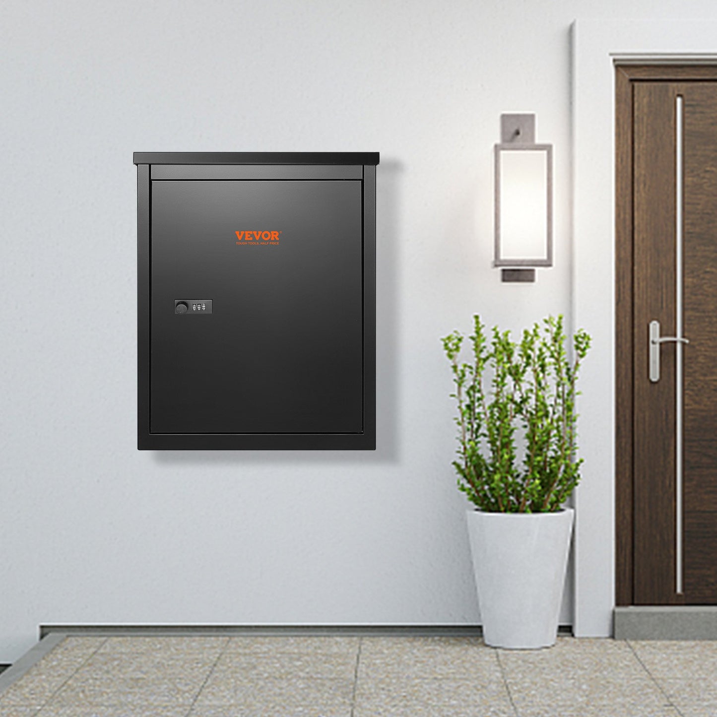 Paketbriefkasten für den Außenbereich, 39,1 x 26,9 x 52,1 cm, verzinkter Stahl, Wandmontage, mit Zahlenschloss, Diebstahlsicherung, IPX3 wasserdicht, abschließbar, großer Briefkasten für Veranda und Bordsteinkante