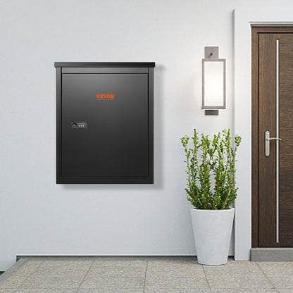 Paketbriefkasten für den Außenbereich, 39,1 x 26,9 x 52,1 cm, verzinkter Stahl, Wandmontage, mit Zahlenschloss, Diebstahlsicherung, IPX3 wasserdicht, abschließbar, großer Briefkasten für Veranda und Bordsteinkante