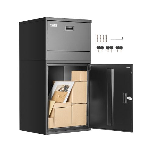 Paketbriefkasten für den Außenbereich, 98 cm (38,6 Zoll) großer Briefkasten mit Schloss, verzinkter Stahl-Paketbriefkasten mit Diebstahlsicherung, wetterfest, für Zuhause und Büro, Schwarz