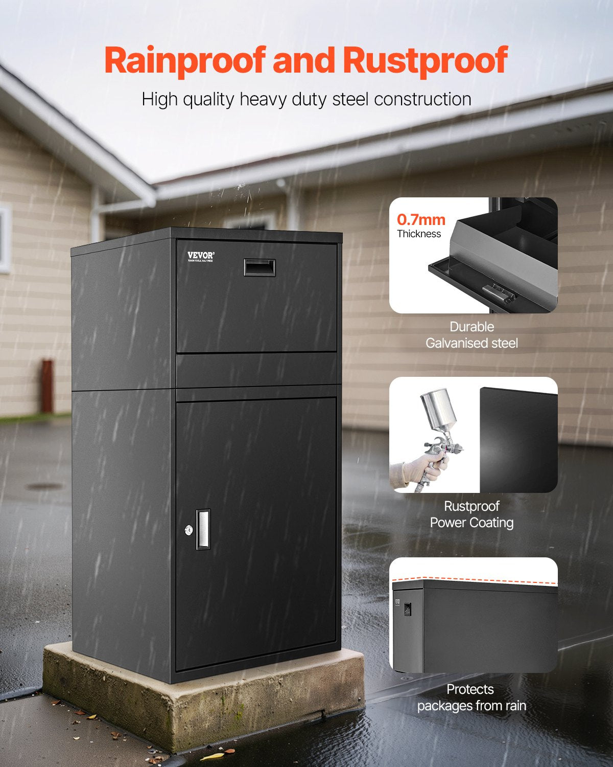 Package Delivery Boxes for Outside, 38.6 in Mailbox for Parcel with Lock, Galvanized Steel Package Drop Box with Anti-Theft Design, Weather-Resistant Package Mailbox for Home and Office, Black