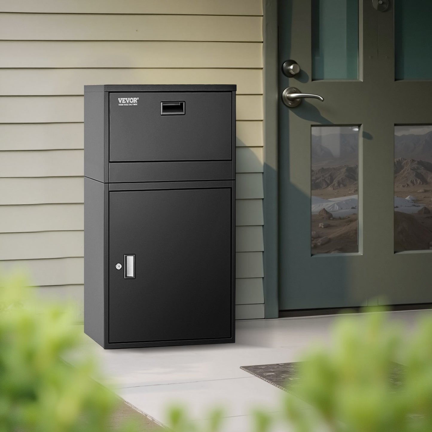 Package Delivery Boxes for Outside, 38.6 in Mailbox for Parcel with Lock, Galvanized Steel Package Drop Box with Anti-Theft Design, Weather-Resistant Package Mailbox for Home and Office, Black