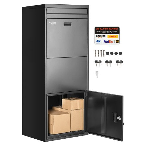Paketbriefkasten für den Außenbereich, 120 cm (47,2 Zoll) großer Paketbriefkasten mit Schloss, verzinkter Stahl-Paketbriefkasten mit Diebstahlsicherung, wetterfester Paketbriefkasten für Zuhause und Büro, Schwarz
