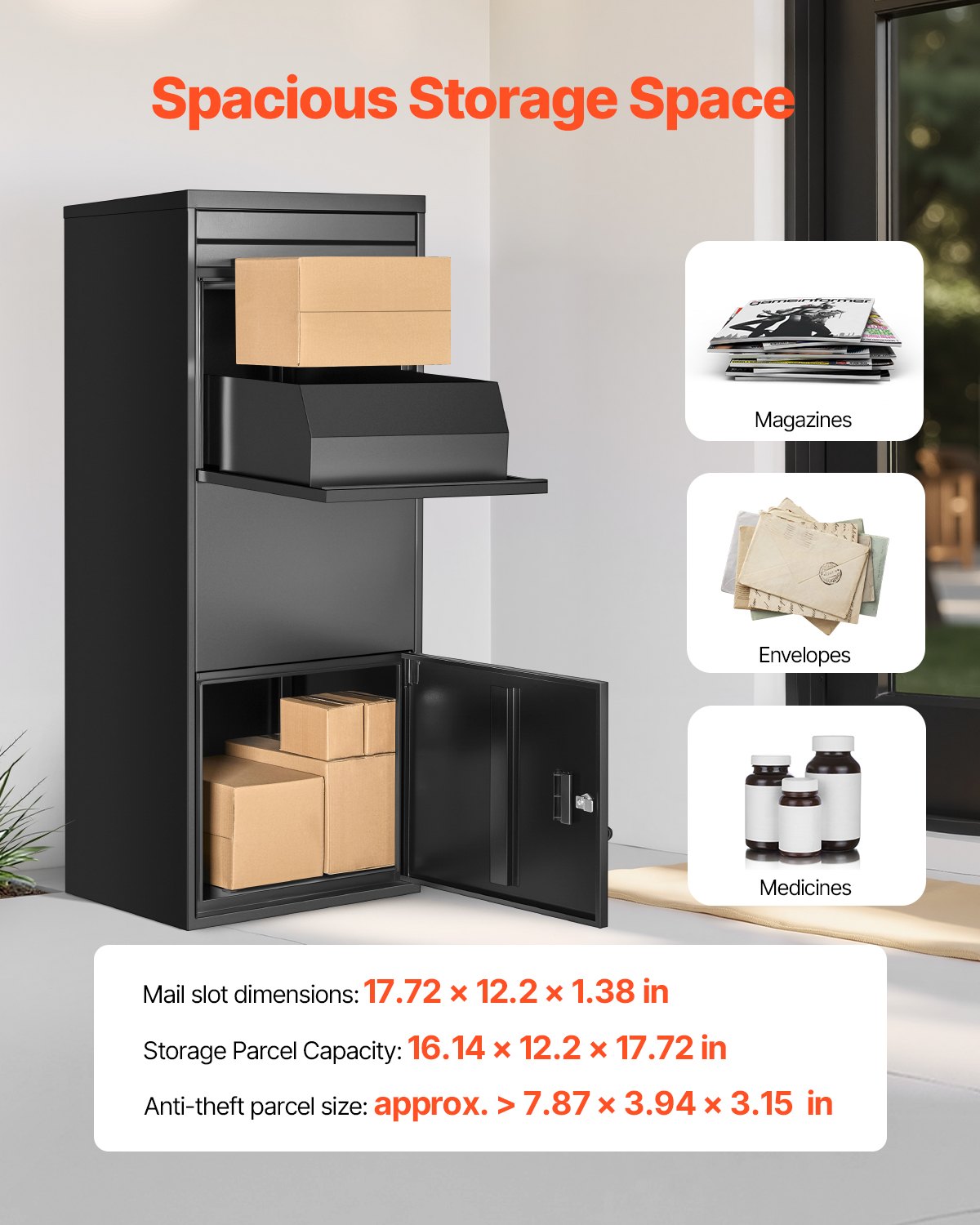 Package Delivery Boxes for Outside, 47.2 in Mailbox for Parcel with Lock, Galvanized Steel Package Drop Box with Anti-Theft Design, Weather-Resistant Package Mailbox for Home and Office, Black