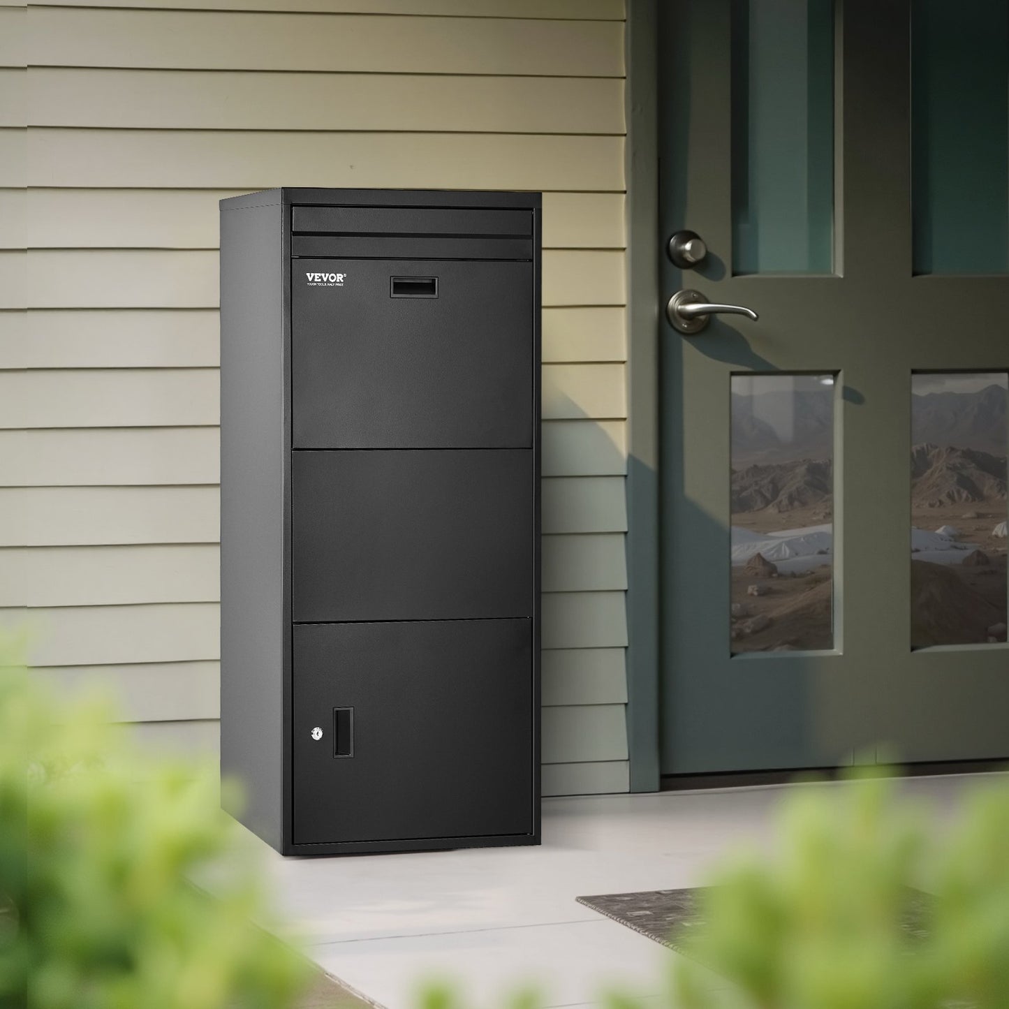 Package Delivery Boxes for Outside, 47.2 in Mailbox for Parcel with Lock, Galvanized Steel Package Drop Box with Anti-Theft Design, Weather-Resistant Package Mailbox for Home and Office, Black