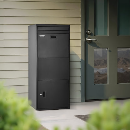 Package Delivery Boxes for Outside, 47.2 in Mailbox for Parcel with Lock, Galvanized Steel Package Drop Box with Anti-Theft Design, Weather-Resistant Package Mailbox for Home and Office, Black